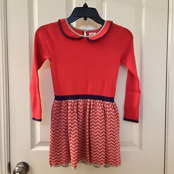 Mini Boden Long Sleeve Peter Pan Collar Sweater Dress Chevron Girls Size 5-6 - Picture 1 of 12